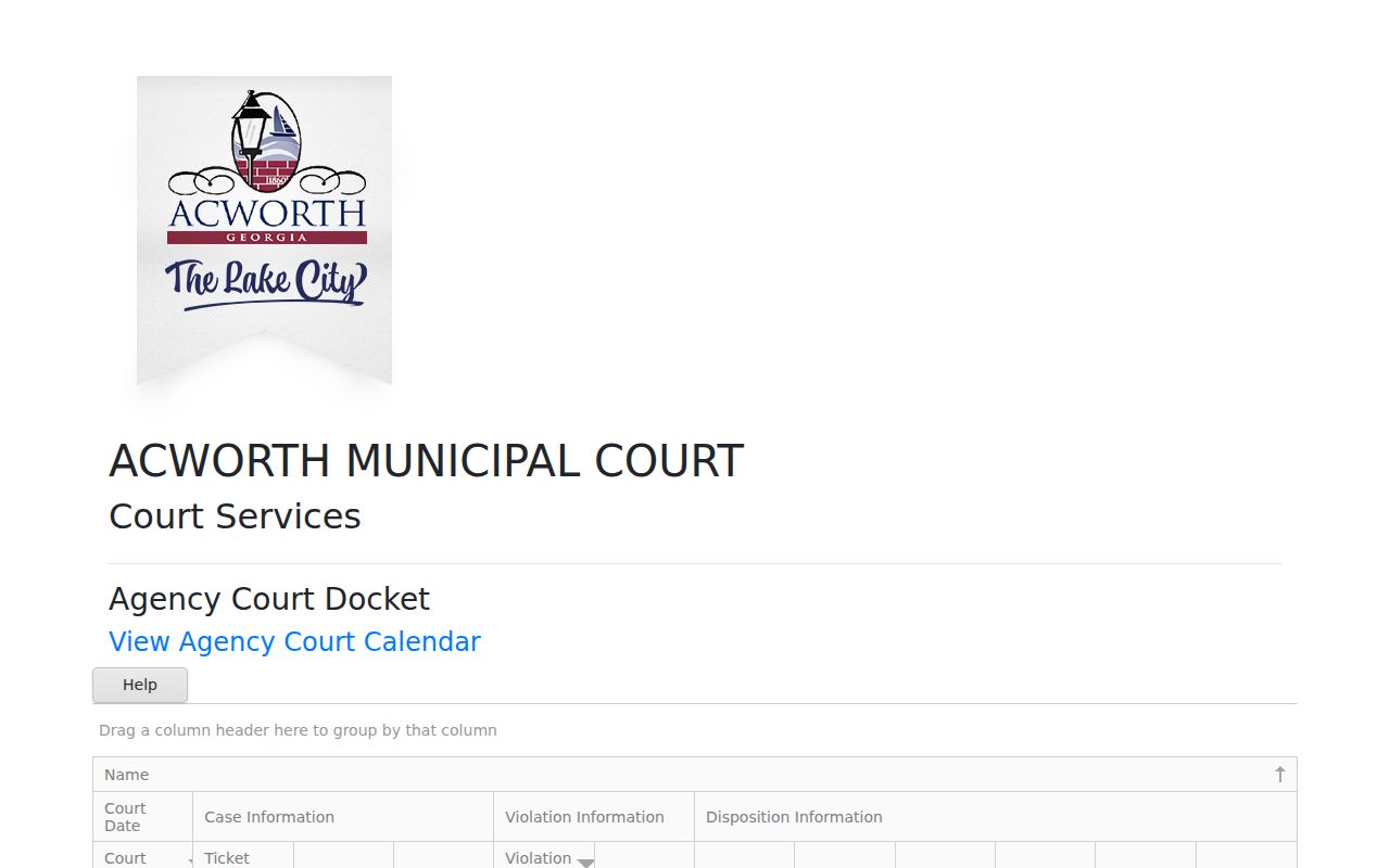 Acworth Cobb County CourtWare municipal docket and calendar fields