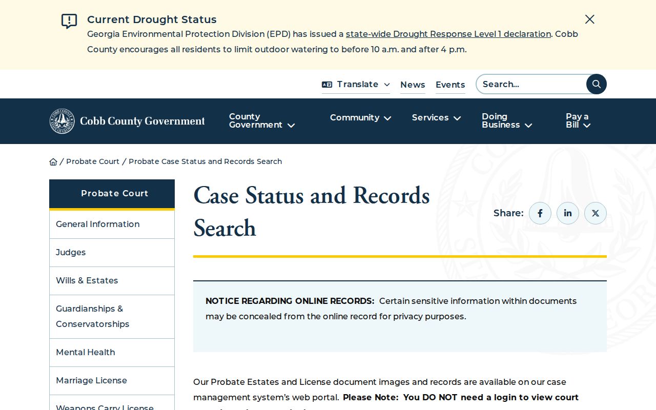 Cobb County case lookup Probate Court records search