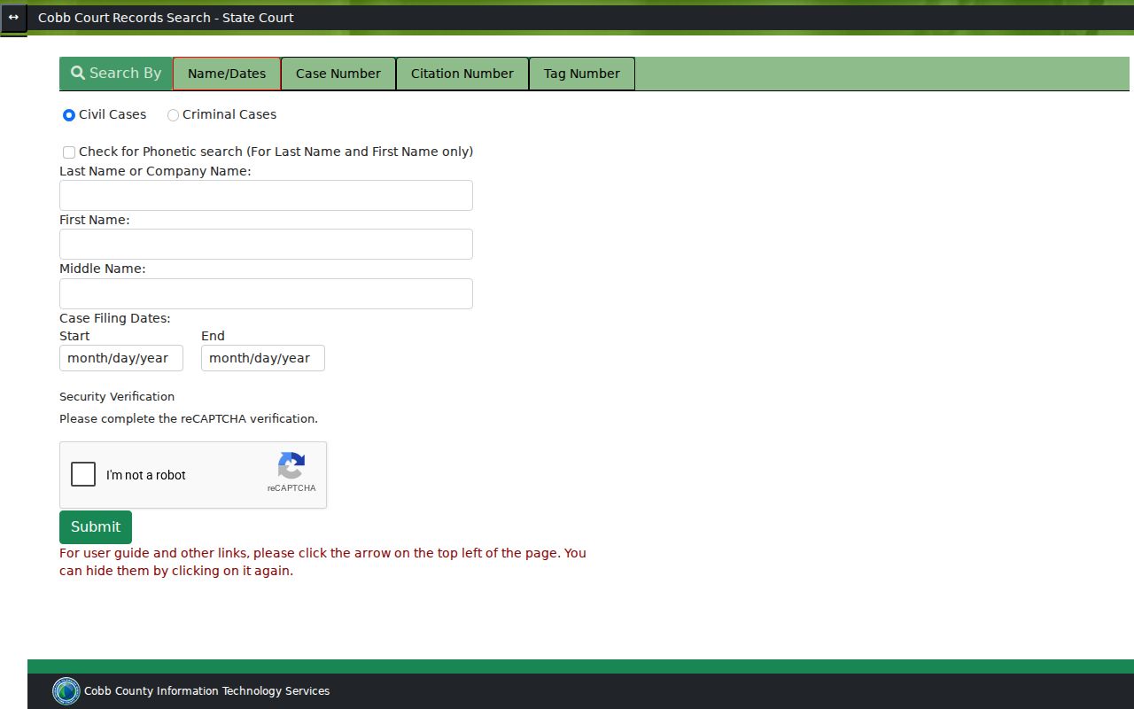 Cobb County case lookup State Court search form