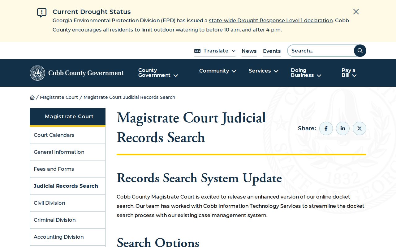 Cobb County civil docket Magistrate search overview