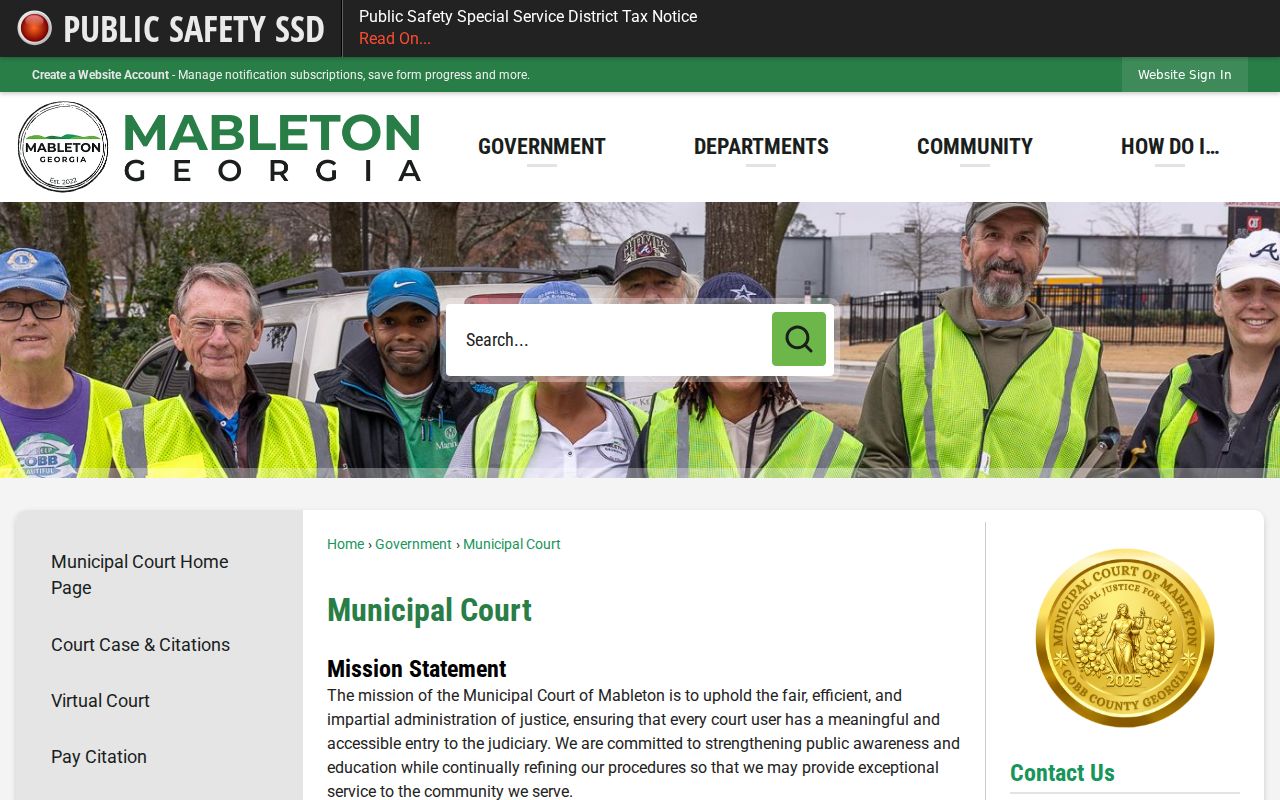 Mableton Municipal Court official Cobb County court docket information page
