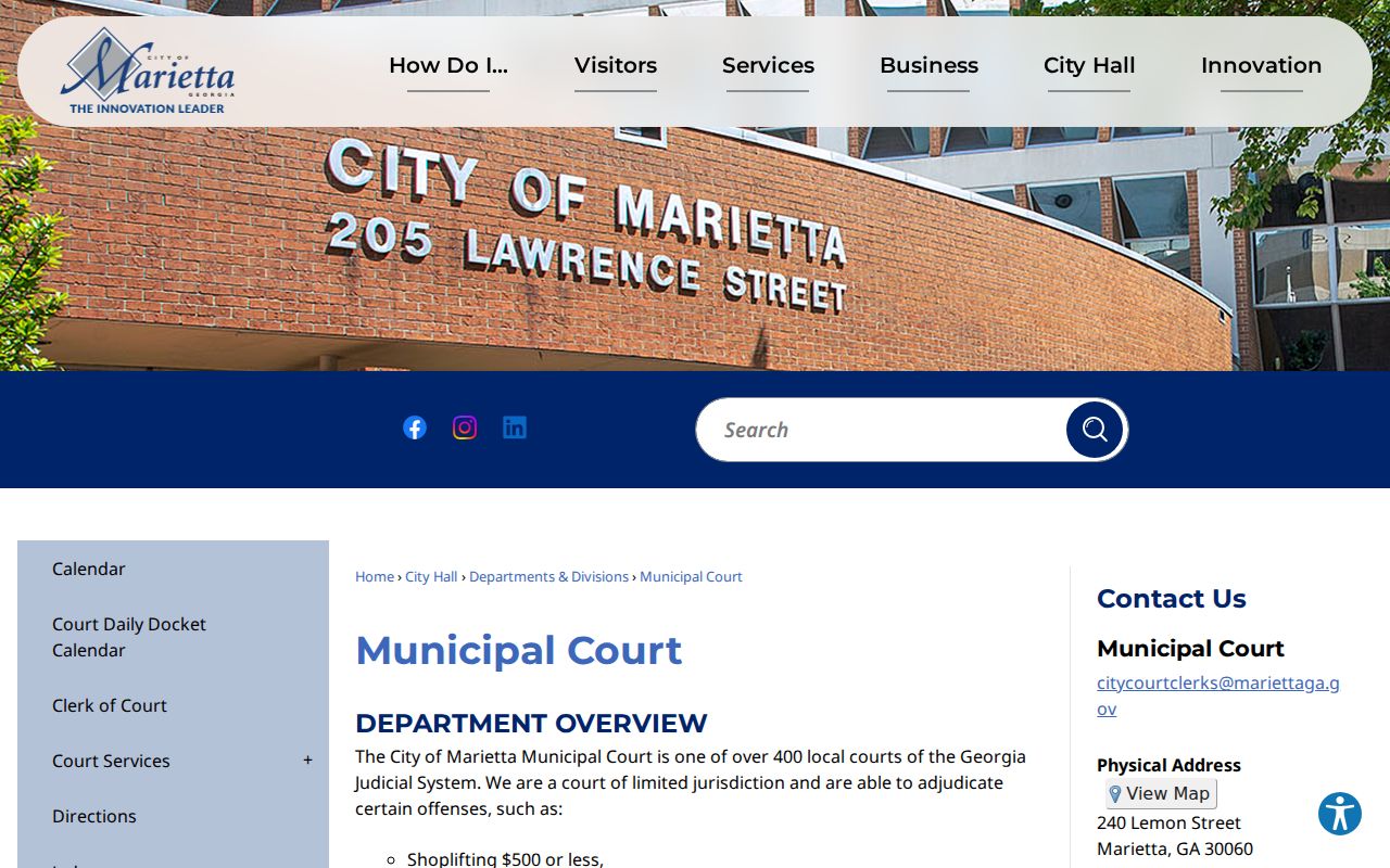 Marietta Municipal Court official Cobb County court docket information page