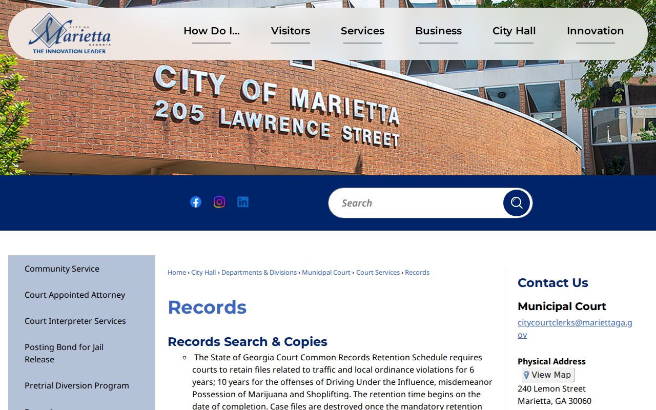 Marietta Cobb County municipal court records request information