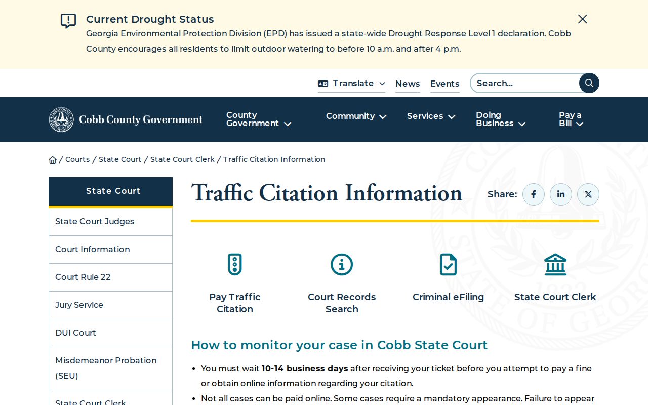 Cobb County traffic court record State Court traffic instructions